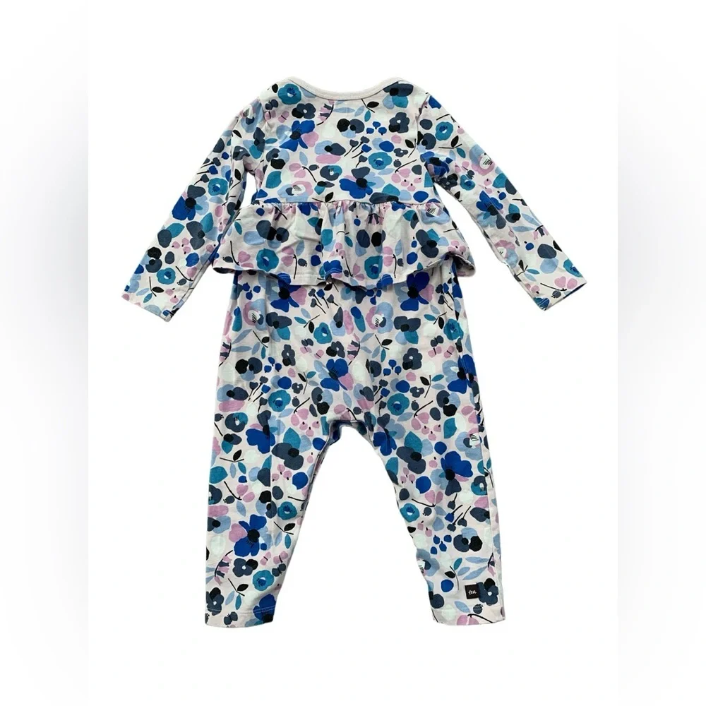 Tea Collection Size 18-24 Months Pink and Blue Floral Peplum Romper Jumpsuit